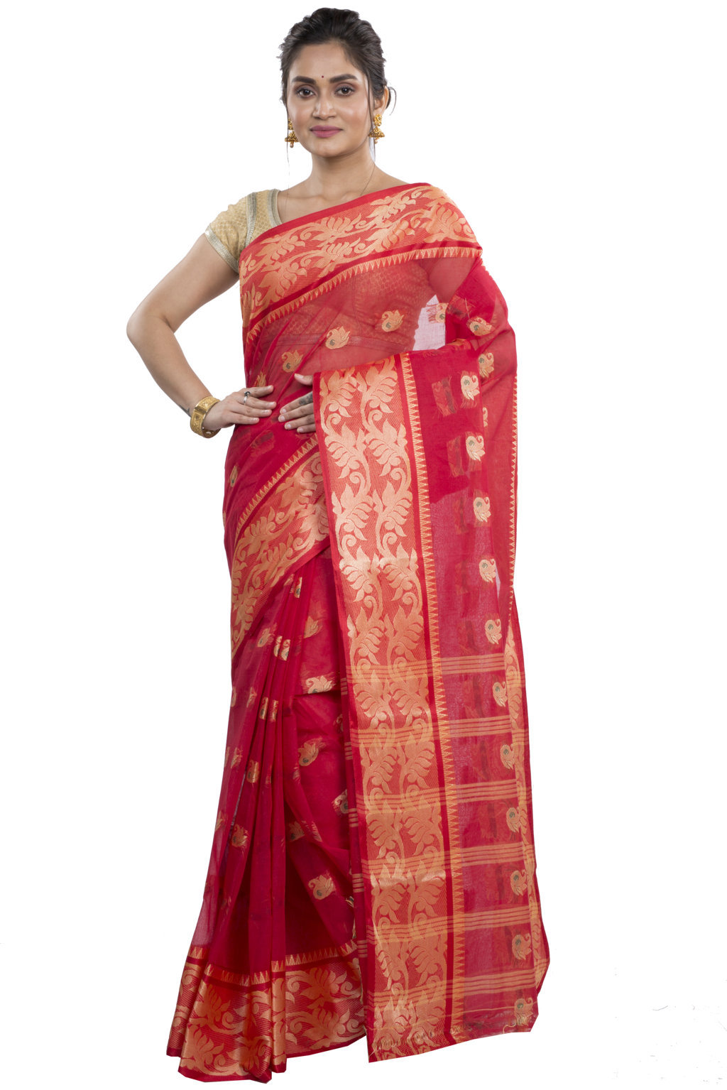 Red Pure Cotton HasFul Tant Saree (788)